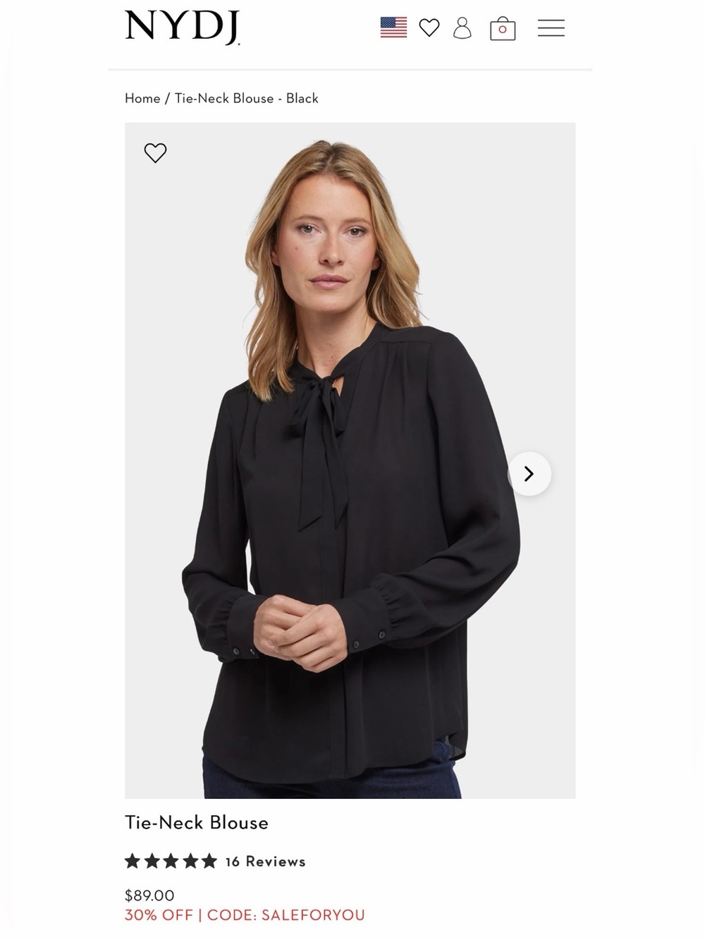 NYDJ Black Tie-Neck Bow Blouse